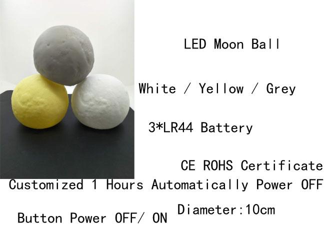 a bola de incandescência do diodo emissor de luz da lua do PVC de 10cm ilumina cor a pilhas cinzenta/amarelo/a branca
