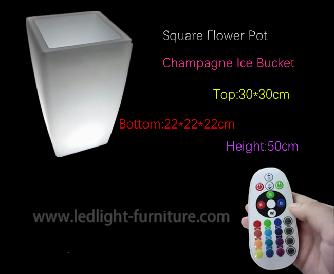 Os potenciômetros de flor conduzidos altos quadrados/conduziram a cubeta de gelo em mudança da cor para Champagne