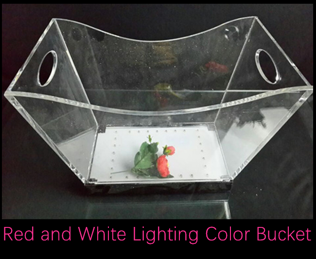 Cubeta de gelo transparente acrílica personalizada do diodo emissor de luz com luz colorida e dois punhos