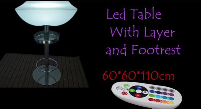 Tabelas de cocktail iluminadas diodo emissor de luz coloridas recarregáveis com camada e assento para pés da garrafa